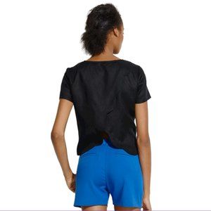 Madewell Black 100% Linen Open-Back Cropped Short Sleeve Scenic View Top